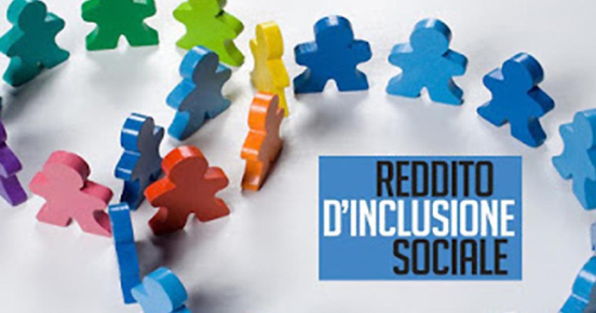 Illustrazione con sagome colorate stilizzate di persone disposte in cerchio, accanto alla scritta "Reddito d’inclusione sociale"